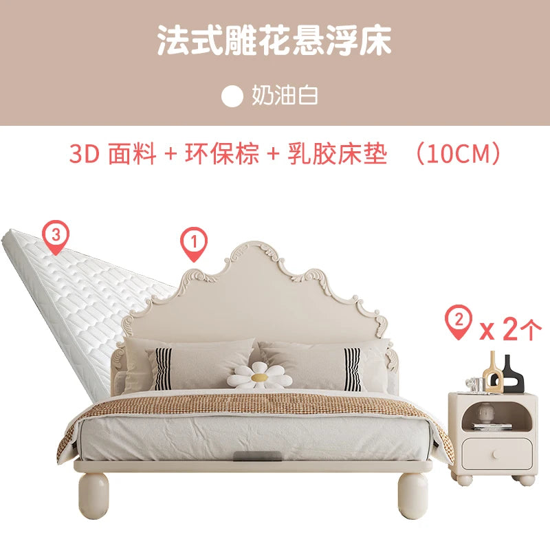 Cama infantil de lujo estilo francés estilo princesa, cama alta blanca, moderna villa, camas de dormitorio, juego de muebles para dormitorio tamaño queen