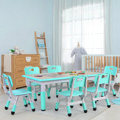 Ensemble table rectangulaire pour enfants avec 6 chaises, table multi-activités réglable en hauteur pour tout-petits, bureau d'art et d'artisanat pour filles, 2 à 10 ans