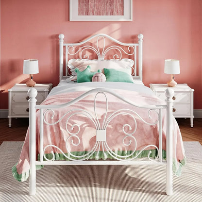 Twin Size Bed Frame for Kids,Metal Bed Frame with Butterfly Pattern Design Headboard &,No Box Spring Needed