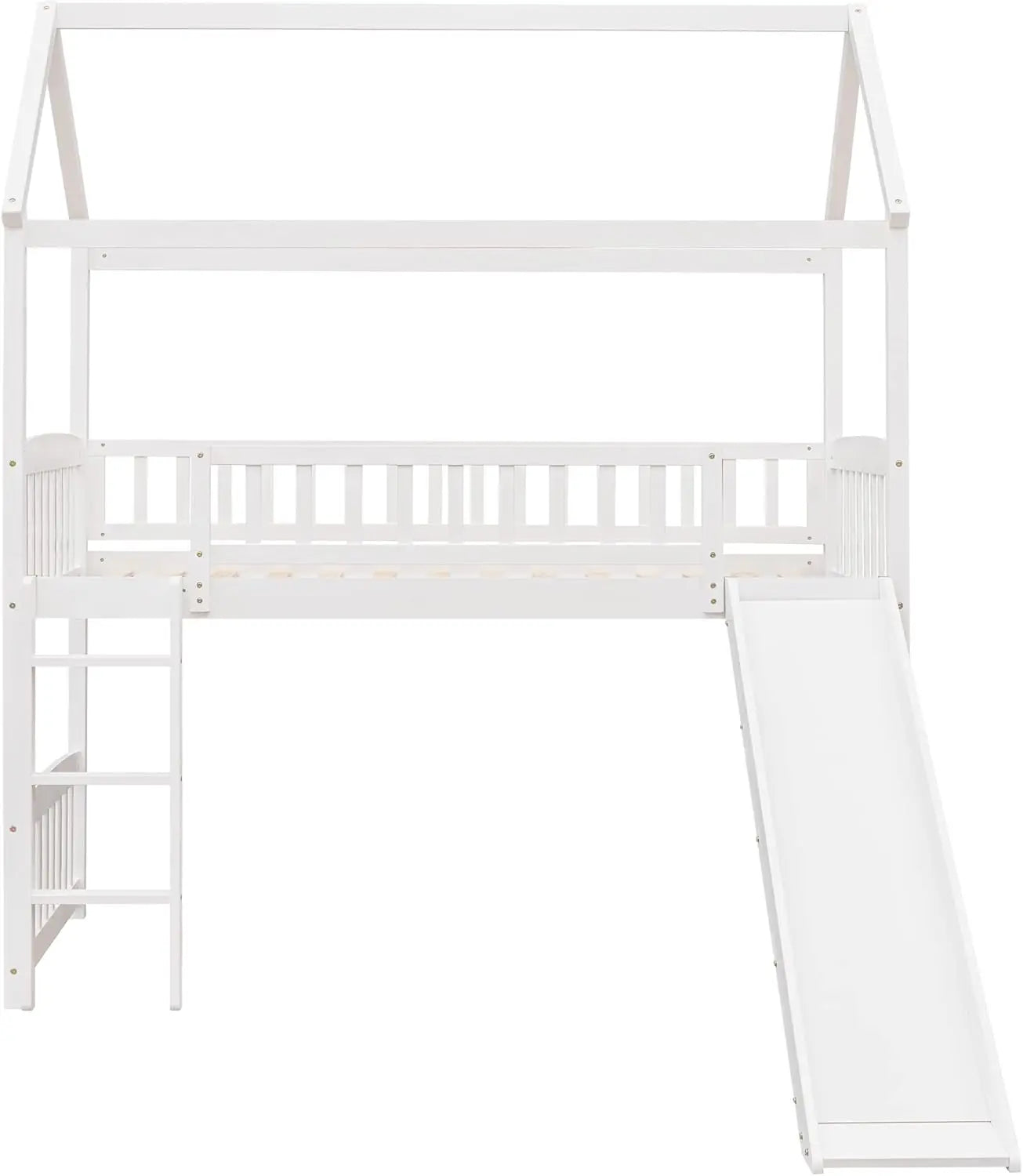 Merax House Loft Bunk Bed Frames with Slide No Box Spring Needed for Teens, Girls or Boys