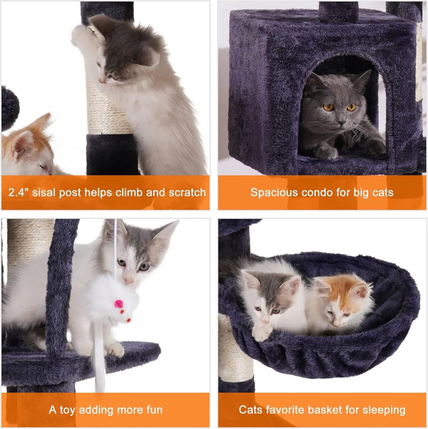 Cadre d'escalade pour chat de compagnie Tour pour chat en sisal en bois de haute qualité Griffoir Nid pour chat Tout-en-un Grands jouets d'escalade pour chat