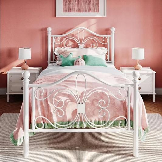 SHA CERLIN Twin Size Bed Frame for Kids,Metal Bed Frame with Butterfly Pattern Design Headboard & Footboard