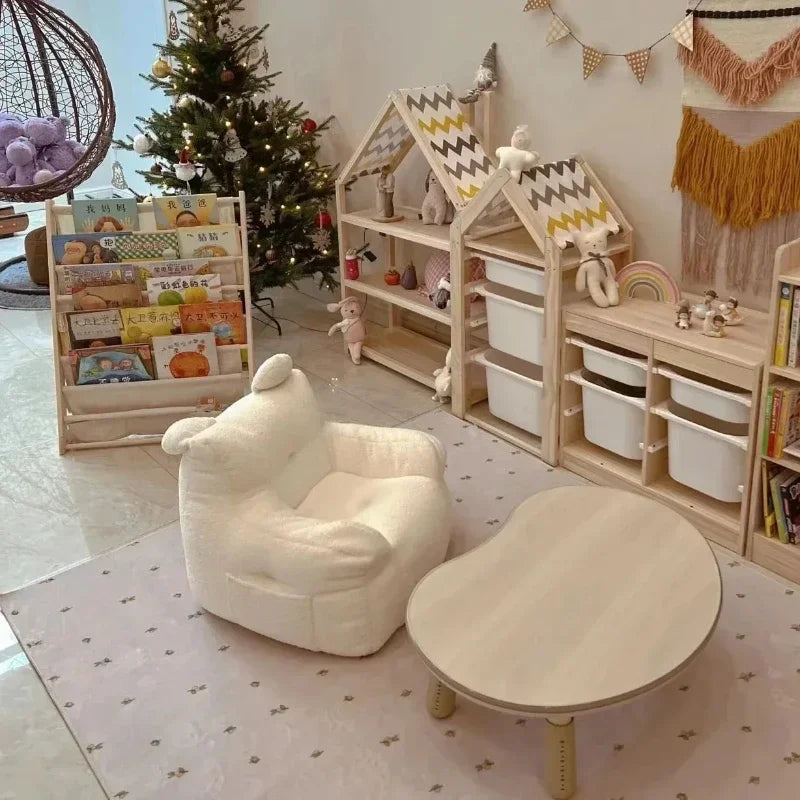 Mini sofá de lana de cordero, bonito sofá de algodón y lino, sillón perezoso para habitación de niños, muebles de sofá de tela extraíble y lavable