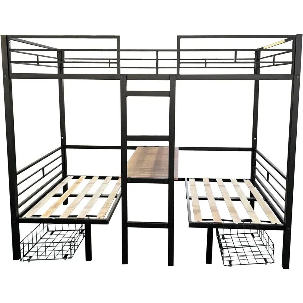 Lit superposé triple pour 3 enfants et adultes, lit simple superposé, cadre de lit en métal robuste avec garde-corps pour dortoir, chambre à coucher, chambre d'amis