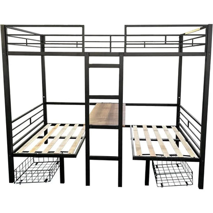 Triple Bunk Bed for 3 Kids Adults, Twin-Over-Twin-Over-Twin Sturdy Metal Bedframe w/Guardrail for Dorm, Bedroom, Guest Room