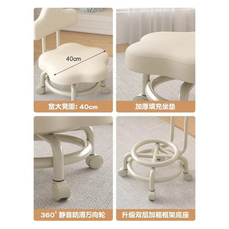 Tabouret de petite taille universel à roulettes, tabouret bas à poulie, tabouret de ménage pour enfants avec roue, sac souple, banc rond, chaise à dossier paresseux