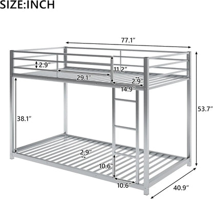 Litera de dos plazas sobre dos camas individuales con escalera, cama baja de metal para dormitorio, casa, apartamento, niños, habitación de invitados