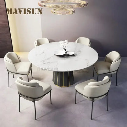 Mesa de comedor redonda, mesa circular minimalista, silla de comedor de estilo rural de mármol y piedra negra para 6 personas, muebles de restaurante