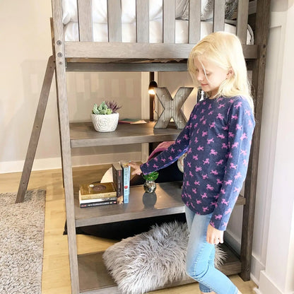 Lit mezzanine, cadre de lit simple pour enfants avec bibliothèque, argile