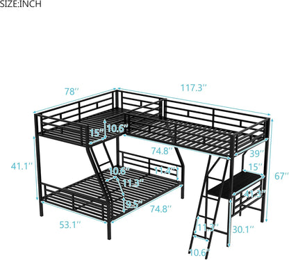 Litera de metal en forma de L, litera doble sobre cama matrimonial con una cama alta doble adjunta, litera triple con escritorio, literas de 3 camas con Gu