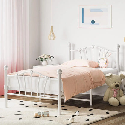 Twin Bed Frame for Kids Twin Bed Frame with Heart Shaped Headboard and Tailboard Heavy Metal Slat Support Noiseless White