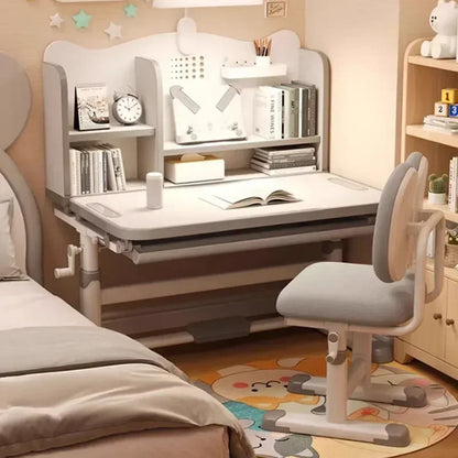 Mesa de estudio para niños, silla, estantería de escritura, silla moderna de altura ajustable, juego de ordenador para niños, muebles para niños