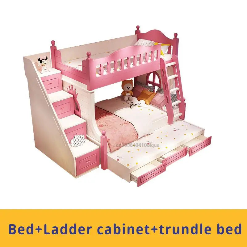 Loft Bed With Drawers Creative And Lovely Pink Two-Story Furniture For Girls From 5 To 8 Years Old Fashion Hot Sale Kids Beds