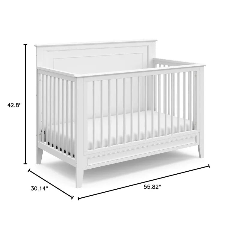 Lit de bébé convertible 5 en 1 Solstice (blanc) – Certifié GREENGUARD Gold, se transforme en lit pour tout-petit et en lit double