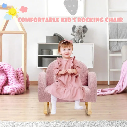 Toddler Rocking Chair Children's Sofa, Solid Wood Frame, Anti-tilt Design, Nursery, Kindergarten Preschool Armchair, Gift (pink)