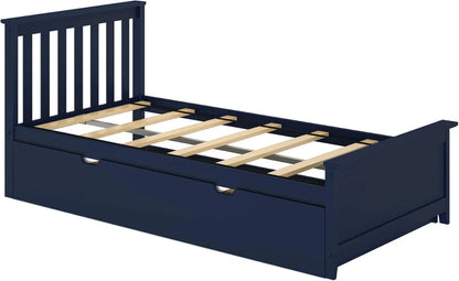 Lit double Max &amp; Kid Bed Lily, cadre de lit en bois avec tête de lit pour enfants avec lit gigogne, sommier à lattes, bleu