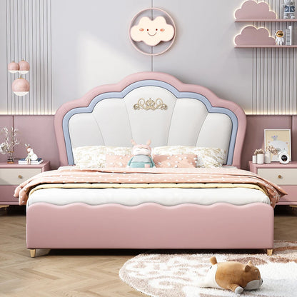 Lit pour enfants en cuir moderne pour filles, lit de luxe rose pour enfants, lit princesse en bois, ensemble de chambre à coucher pour enfants