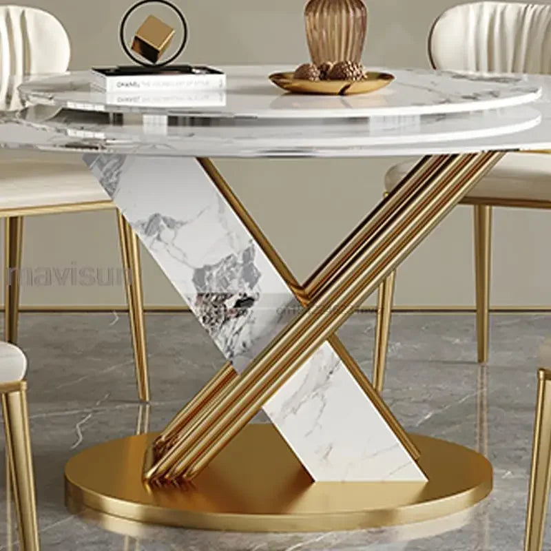 Mesa de comedor redonda, muebles para sala de estar, centro giratorio de 360°, mesa de cocina con marco de acero de diseño, juego de sillas para restaurante