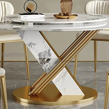 Round Dining Table Furniture Living Room Center 360°Rotating Turntable Designer Steel Frame Kitchen Table Chair Set Restaurant