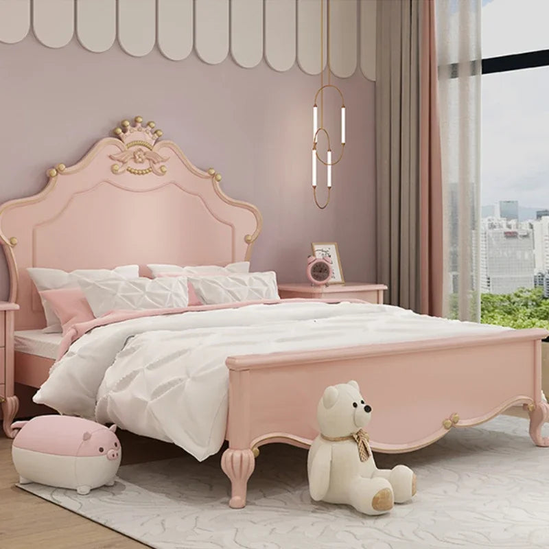 Cama doble de lujo de madera de princesa para niños, moderna cama individual blanca tipo loft, juego de dormitorio para niñas y niños