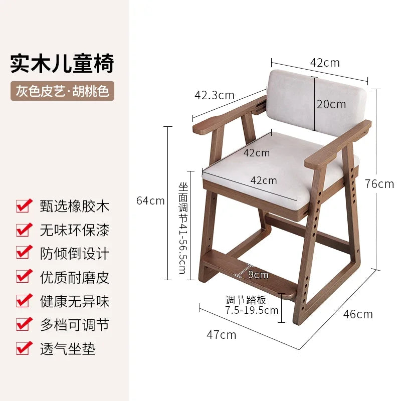 Chaises d'étude pour enfants en bois massif avec sièges élévateurs réglables Chaises d'écriture Chaises de salle à manger Bureaux de cuisine Sillas Para Comedor Стул 의자