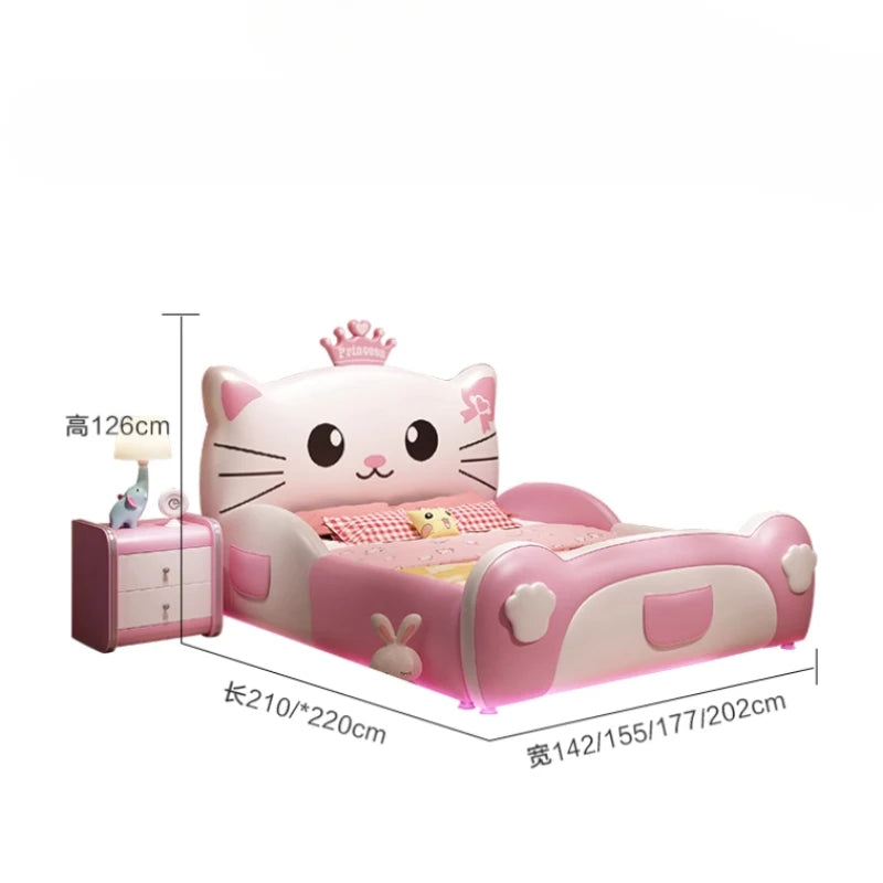 Cama doble de lujo para niñas princesas, diseño moderno y suave, camas individuales tipo loft, marcos de cama para niños, muebles de dormitorio para bebés con iluminación tipo cabaña