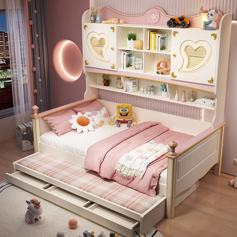 Pretty Girls Childrens Bed Mattress Storage Comferter Loft Bed Princess White Cama Infantil Bedroom Furniture