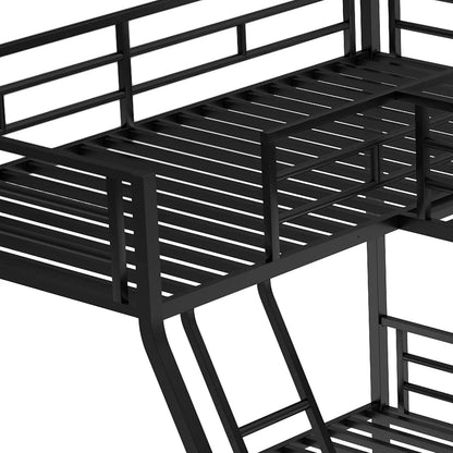 Softsea Twin Over Twin Over Full Triple Bunk Bed With Desk, Metal Heavy Duty Triple Bunk Bed, L Shaped Bunk Bed With Ladder And