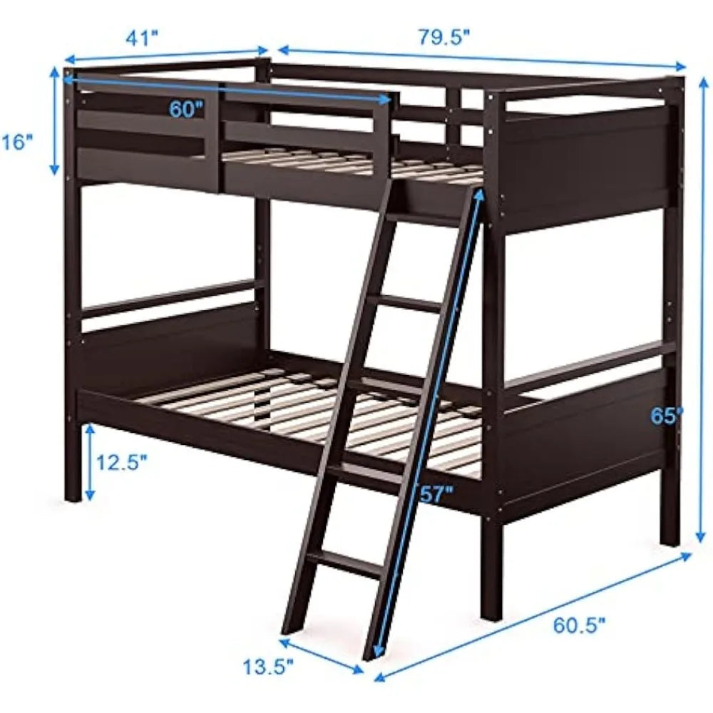 Litera doble sobre dos camas individuales, convertible en dos camas individuales, litera doble para niños con escalera y barandilla para niños y niñas