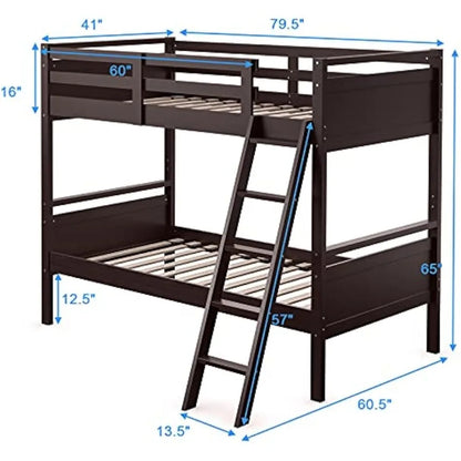 Twin Over Twin Bunk Bed,  Convertible Into Two Individual Beds, Kids Twin Bunk Bed w/Ladder & Guard Rail for Boys Girls