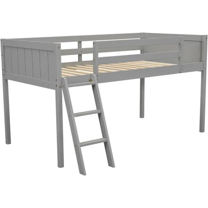 Lit mezzanine bas en bois avec échelle, lit mezzanine bas en bois avec garde-corps pour enfants ou adolescents, gain de place, pas besoin de sommier, taille double