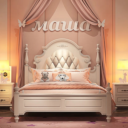 Cama infantil de lujo de princesa, bonita cama tamaño queen americana, color rosa y blanco, cómoda, muebles de lujo para niños, casa