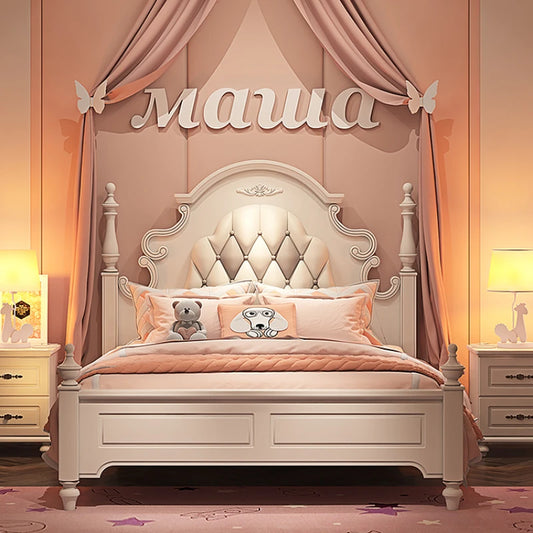 Princess Luxury Childrens Bed American Pretty Pink White Queen Bed Comferter Luxury Kinderbett Furniture Home