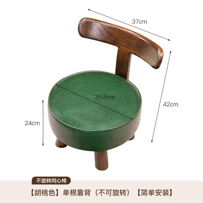 Rotating Small Chair Solid Wood Household Low Stool Sturdy Backrest Adult Child Rotating Living Room Sofa Dining Room Furniture