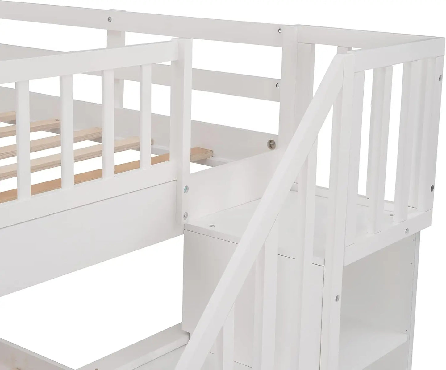 Stairway Full Over Full Bunk Bed with Stairs and Storage Drawers Solid Wood Convertible Bunkbed Separated Into 2 Bedframe