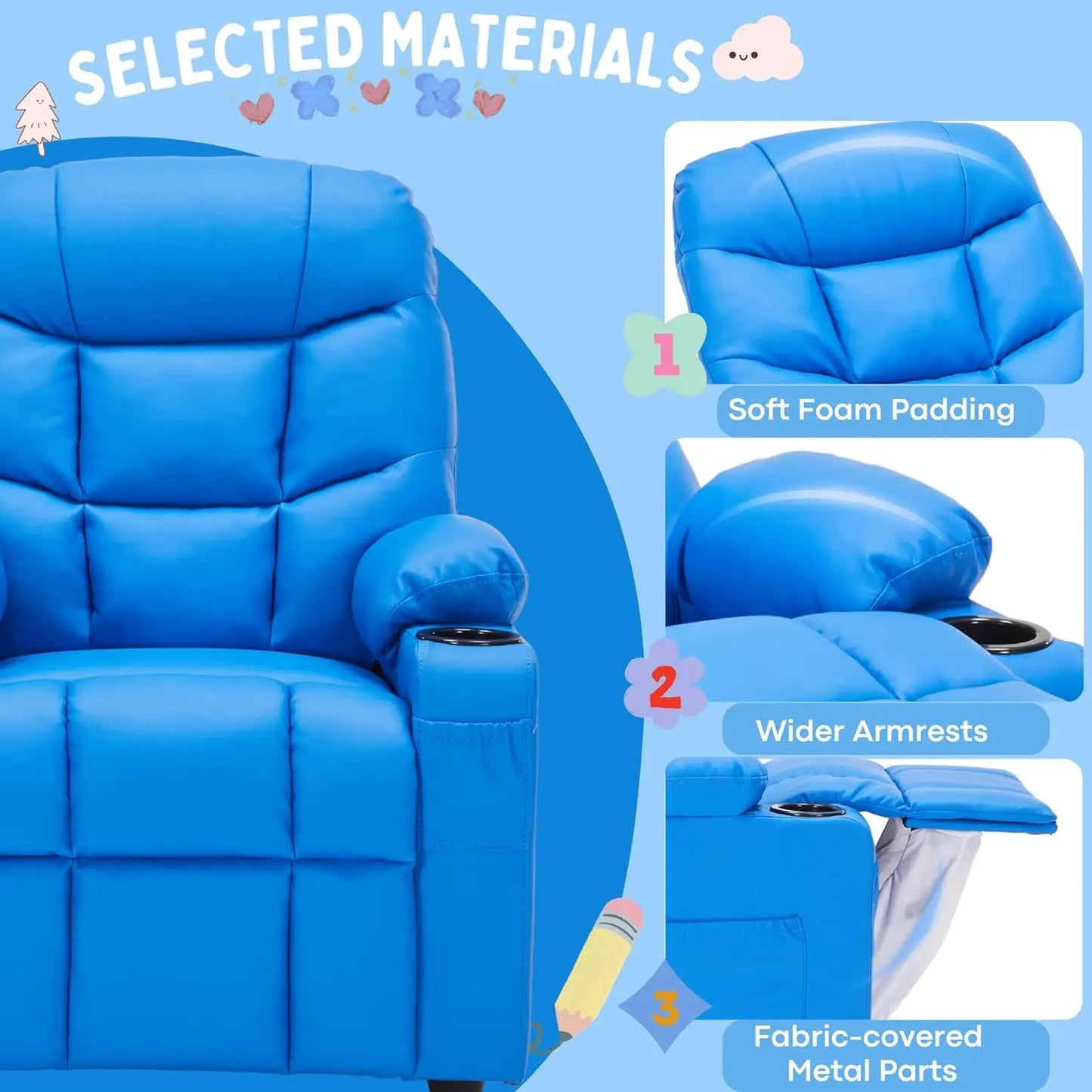 Sillón reclinable de cuero para niños de 3 a 12 años