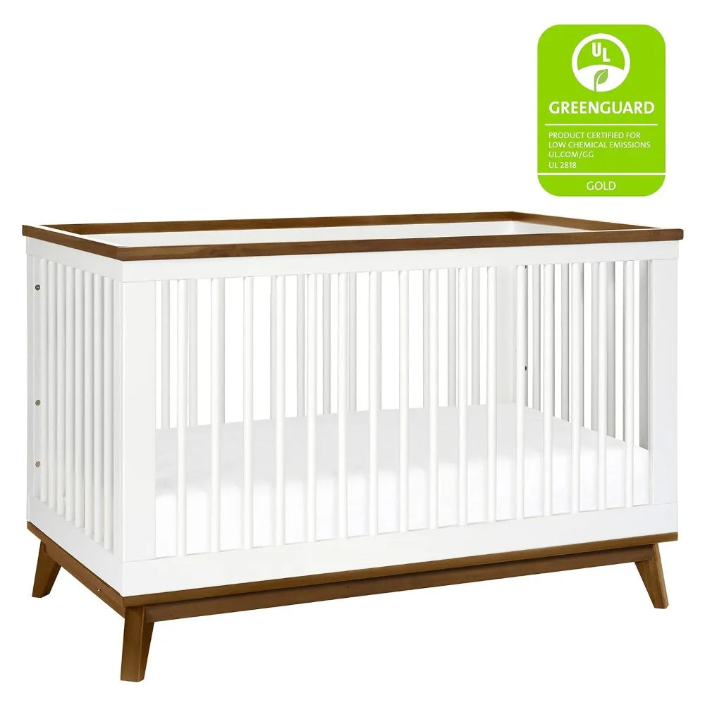 Scoot 3-in-1 Convertible Crib with Toddler Bed Conversion Kit in White and Natural Walnut, Greenguard