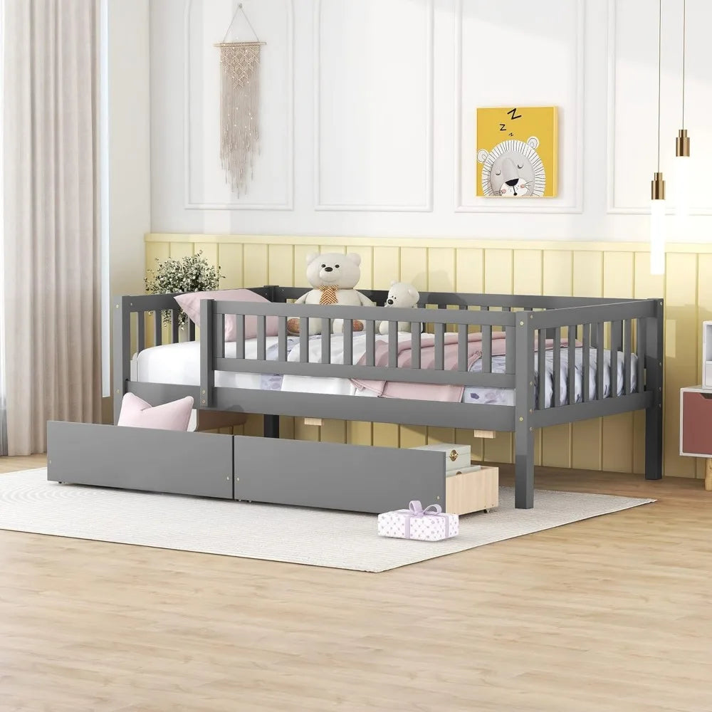 Cama individual con cajones, sofá cama para niños con espacio de almacenamiento, estructura de cama de madera con listones para niños, bebés, niños y niñas