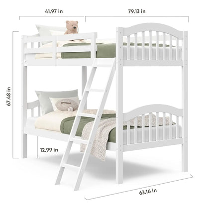 Storkcraft Long Horn Twin-Over-Twin Bunk Bed (White) - GREENGUARD Gold Certified, Converts to 2 individual twin