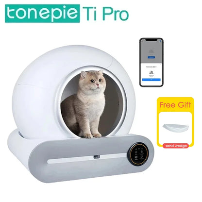 Caja de arena automática inteligente para gatos Tonepie de 65 l, caja de arena para gatos completamente cerrada y autolimpiante, bandeja de arena para mascotas