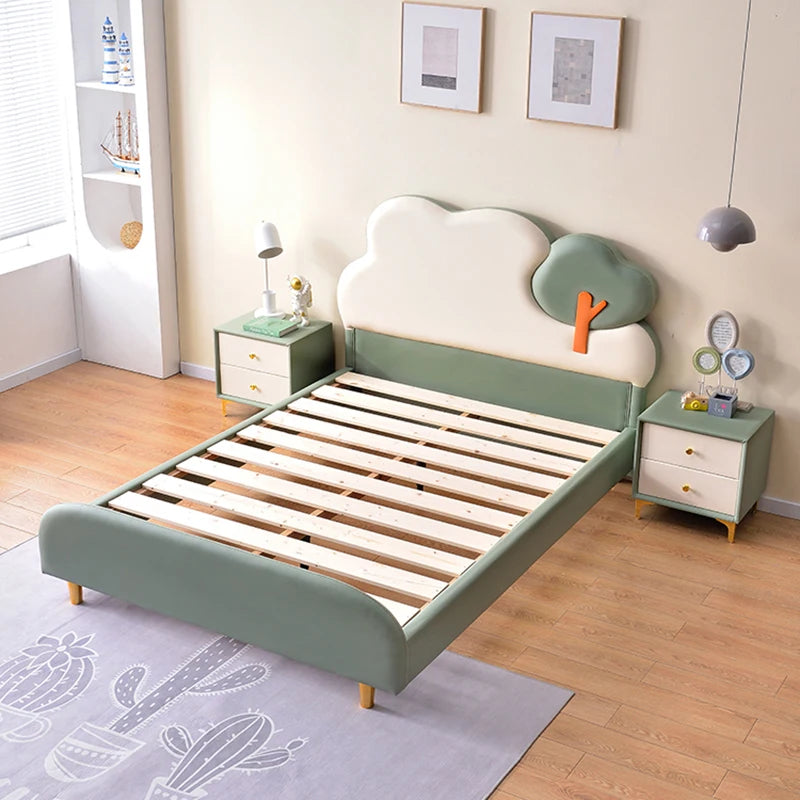 Single Luxury Upholstered Bed Solid Wood Room Childrens Simple Bed Wooden Girls Camas Moderrnas Inteligentes Bedroom Furniture