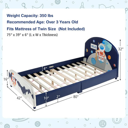 Cadres de lit jumeaux pour enfants, plate-forme de lit double rembourrée en bois avec support à lattes, tête de lit et pied de lit rembourrés, sans ressort ensaché