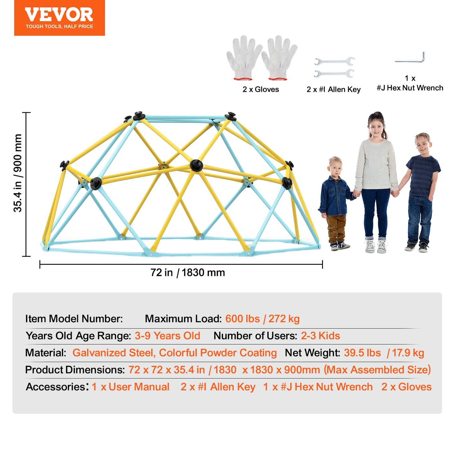 VEVOR Climbing Dome 6/8/10/12FT Geometric Dome Climber Hammock Swing Jungle Gym Climbing Grip Outdoor Backyard Play Equipment