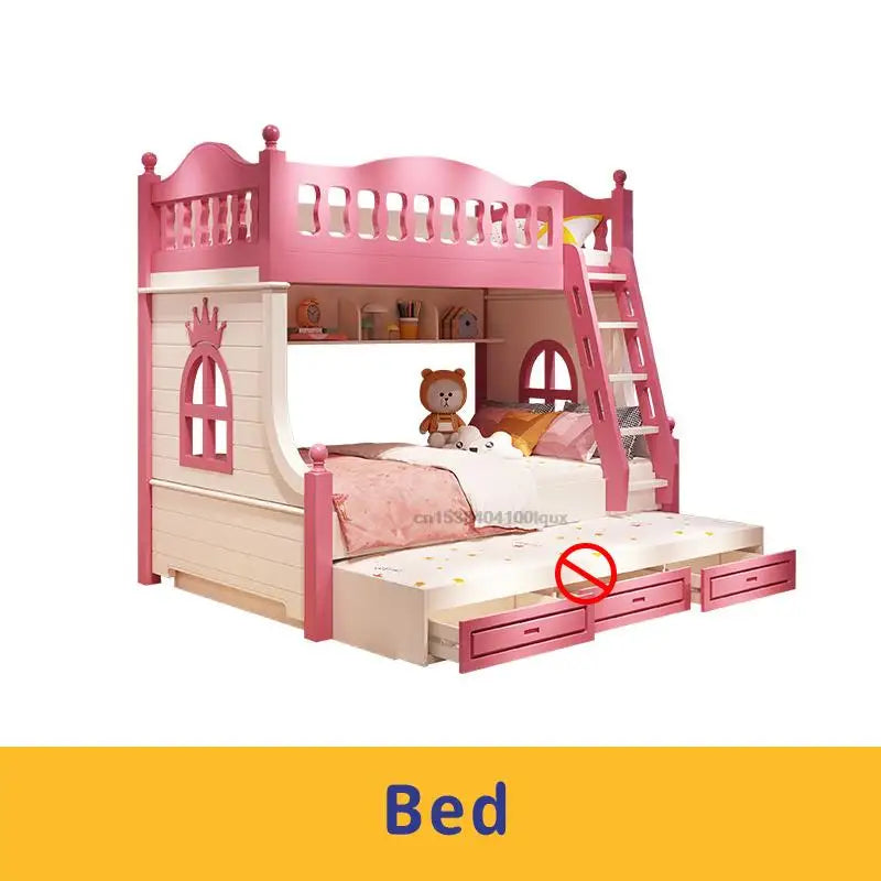 Lit mezzanine avec tiroirs Meubles créatifs et charmants à deux étages roses pour filles de 5 à 8 ans Lits pour enfants à la mode en solde