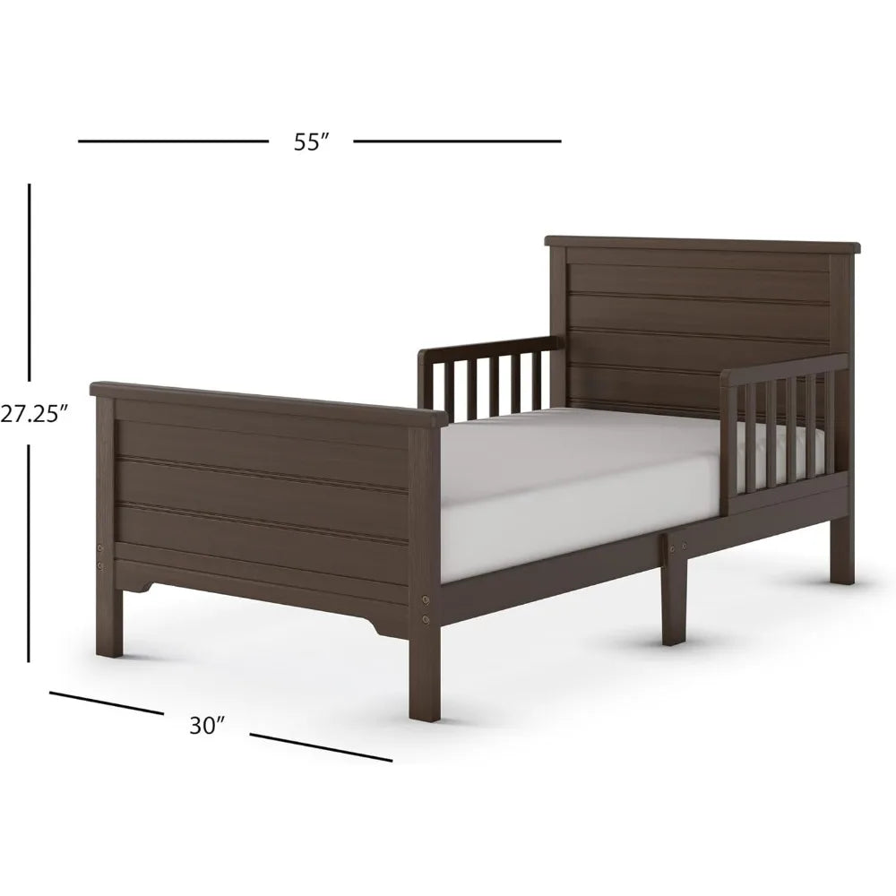 Woodland Flat Top Toddler Bed for Kids with Guard Rails, Low to Ground Design, Made of Pinewood, Featuring Clean Lines