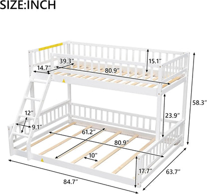 Lit superposé en bois Twin XL sur Queen avec échelle et garde-corps, pour chambre d'enfants, adolescents et adultes (blanc-1)