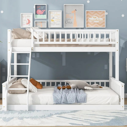 Lit superposé en bois Twin XL sur Queen avec échelle et garde-corps, pour chambre d'enfants, adolescents et adultes (blanc-1)