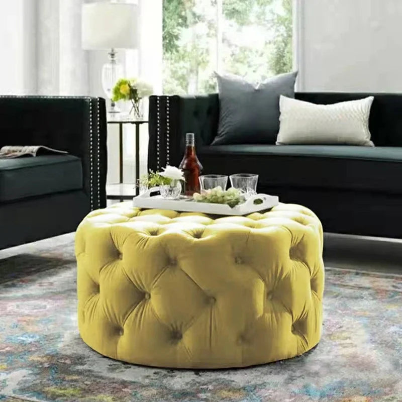 Nordic Velvet Floor Stool Corner Sofa Chair  Round Vanity Stool Design Big Soft Ottoman Pouf Child Low Stool Luxury Furniture