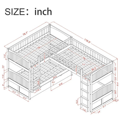 Lit superposé double avec un lit mezzanine attaché, avec deux tiroirs, lit gris pour filles de 6 à 12 ans Lits superposés Princesses pour enfants