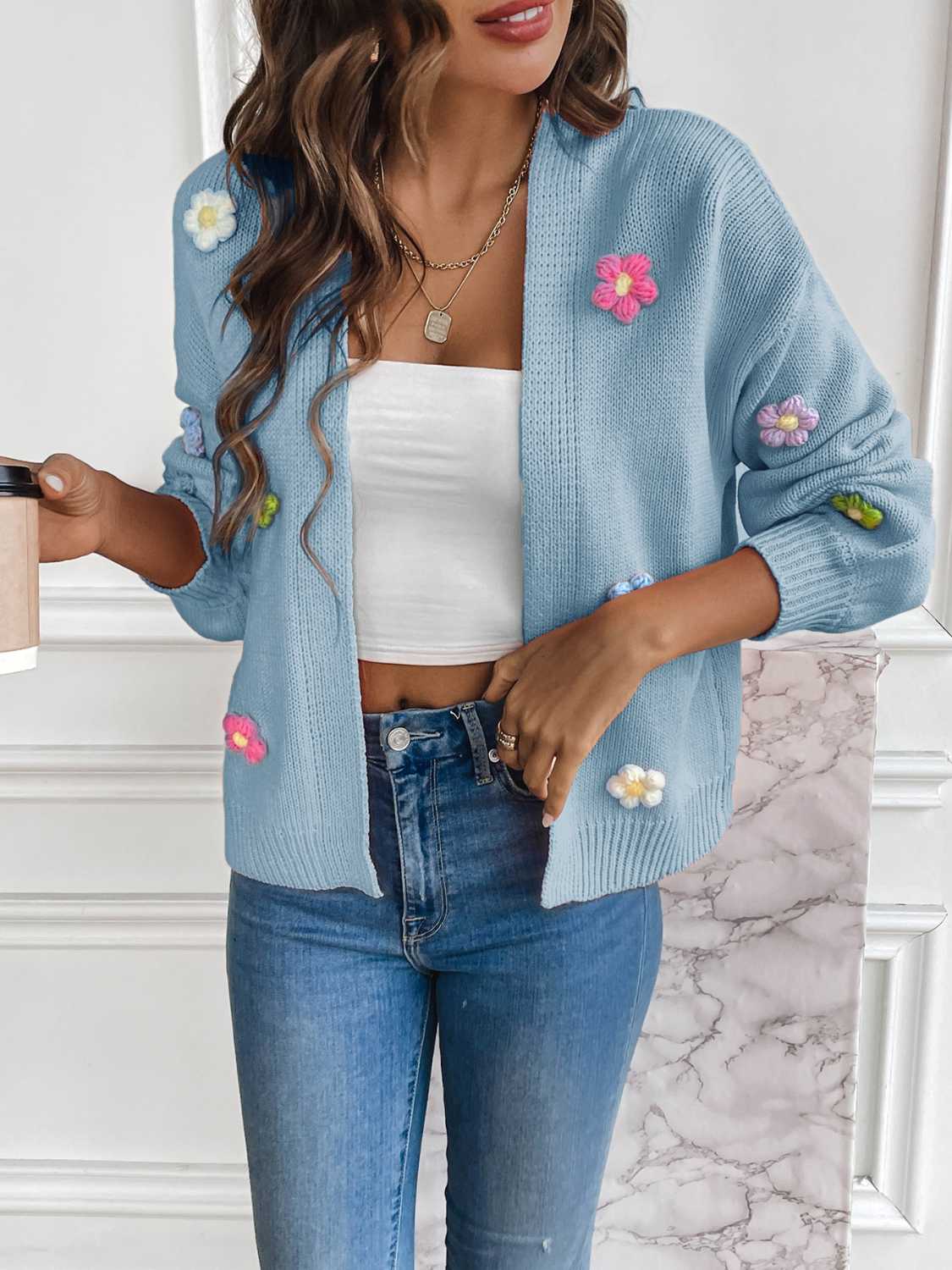 Floral Long Sleeve Open Front Cardigan